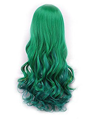 Women's Green Wig Long Wave Hair Heat Resistant Fiber Wigs Harajuku Lolita Style for Cosplay Halloween Party