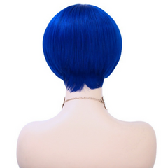 Human Hair Wigs Pixie Cut Blue Bob Straight None Lace Machine Wigs With bangs