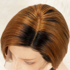 Short Pixie Cut Wig Bob Straight L Part Lace Front Human Hair Wigs Ombre Blonde