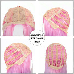 Pink Green Colorful Mix Long Wavy Wigs Synthetic for Cosplay Costume Anime Party
