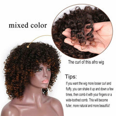 Short Curly Wigs for Women Dark Brown Afro Kinky Curly Wig & Bangs Fluffy Hair