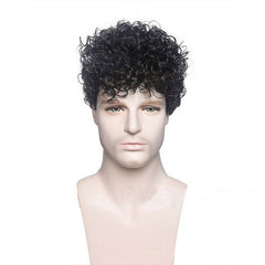 Men Short Black kinky Synthetic Hair Wig For Men Puffy Toupee Wigs