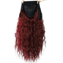 Long Curly Wave Wine Red Black Root Wig With Headband Synthentic Heat Resistant