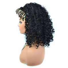 Women Deep Curly Synthetic Headband Wig Black Heat Safe with Headscarf Cospaly