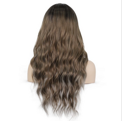 Long Ombre Brown Wigs Body Wave Synthetic Middle Parting Wavy Wig Cosplay Party