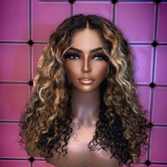 150% Density Long Brown Blonde Mix Lace Front Human Hair Wig Baby Hair Glueless