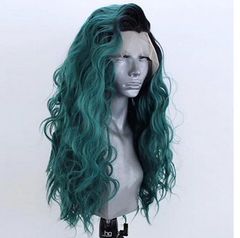 Ombre Green Synthetic Lace Front Wig Long Natural Wave Wigs for Women Side Part
