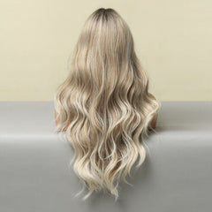 Long Silky Body Wavy Wig Ombre Blonde Wigs Middle Part Synthetic Hair Glueless
