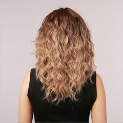 Brown Blonde Ombre Synthetic Heat Resistant Wig Bangs Women Cosplay Natural Hair