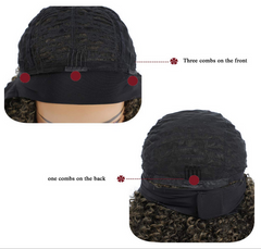 Woman Kinky Curly Short Synthetic Wig Black Ombre brown Wig for Fashion Party Headband wig