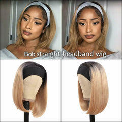 Ombre Blonde Headband Wigs for Black Women Glueless Synthetic Heat Safe Bob Wigs