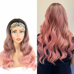 Ombre Pink Headband Wig Long Body Wave Synthetic Glueless Heat Safe Natural Wave