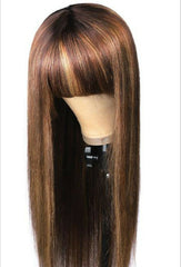 16 inch Human Hair Wig Honey Blonde Brown Non Lace Wigs With Bangs Ombre color