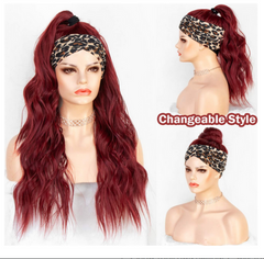 Wine Red Headband Wig Glueless Long Body Wavy Synthetic Wigs to Wear Daily Party