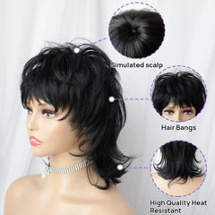 Short Black Wig Layered Pixie Cut Wig With Bangs Cosplay Fashion Party Wigs