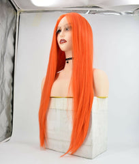 ATOZ Synthetic Lace Front Wig Long Orange Straight Heat Safe Wig for Black Women