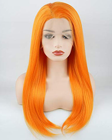 Straight Long 24inch Orange Heavy Density Realistic Synthetic Lace Front Wigs