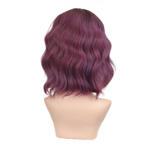 Short Body Wavy Bob Wig with Bangs Ombre Purple Synthetic Hair Wigs Cosplay Use