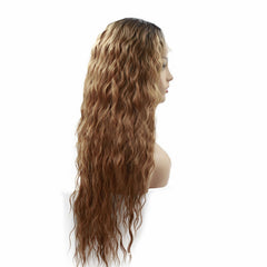 Lace Front Wig Ombre Brown Auburn Blonde Mixed Highlights Curly Layers Heat Safe