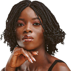 Short Senegal Twist Braided Wigs Curly End Synthetic Box Braided Crochet Wig