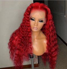 Deep Wave Red Lace Front Wigs For Women Burgundy 99J Colored Synthetic Wigs