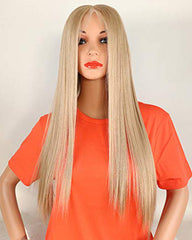 Kanekalon Heat Resistant Fiber 13x6 Lace Front Wigs Glueless Natural Synthetic Straight Hair For Women Blonde 22 Inch