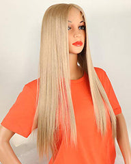 Kanekalon Heat Resistant Fiber 13x6 Lace Front Wigs Glueless Natural Synthetic Straight Hair For Women Blonde 22 Inch