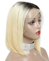 Remy Human Hair Straight Short Bob 13x6 Lace Front Wigs Ombre T1B/613 Color