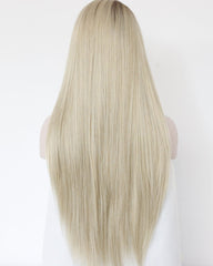 Ombre Blonde Light Brown Roots Long Natural Straight Heat Resistant Synthetic Wig 22inch