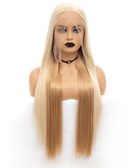 Kanekalon Fiber Synthetic Long Silky Straight 13x6 Lace Front Wig Blonde 22inches