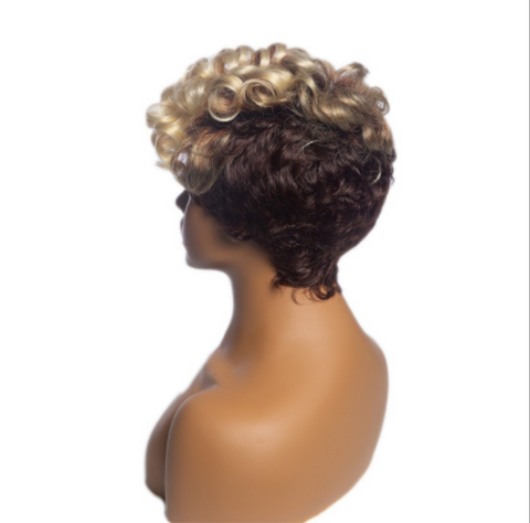 Curly Blonde Black Two Tones For Black Womans Wigs Synthetic Short Daily Wears