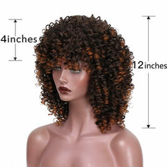 Short Curly Wigs for Women Dark Brown Afro Kinky Curly Wig & Bangs Fluffy Hair