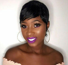 Short Cute Hair Pixie Cut Wigs Human Hair Wigs Black Straight Hair