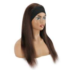 Long HeadBand Wigs Straight Dark Brown Natural Synthetic Wigs for Black Women