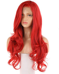 Synthetic Wigs Lace Front Wigs for Women 13X6 Lace Kanekalon Long Wave Layers Red color 22inch