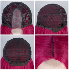 4*2 Lace Front Wigs Rose Pink Purple Body Wave Synthetic Hot Pink Natural Curly Hair