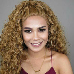 Long Water Wave Curly Honey Blonde Heat Safe Fiber Hair Lace Front Wig Glueless