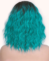 Ombre Color Short Bob Wig for Women Heat Resistant Fiber Teal Blue Wig