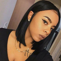 Women Black Short Bob Wigs Straight Synthetic Heat Safe Cosplay Party Wear