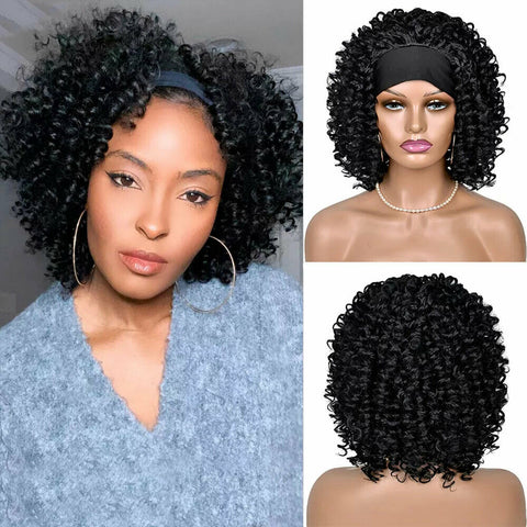 Afro Kinky Curly Headband Wig Short Hair Wigs Ombre Natural Glueless Synthetic