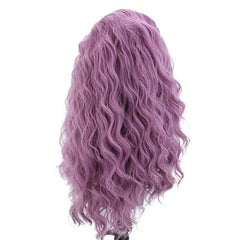 Sexy Fashion Women Purple Long Curly Synthetic Lace Front Wigs Natural Hairline