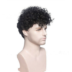 Men Short Black kinky Synthetic Hair Wig For Men Puffy Toupee Wigs