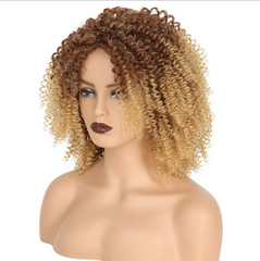 Black Blonde Ombre Afro Kinky Curly Wig Short Synthetic Hair Full Curly Wigs for Black Women