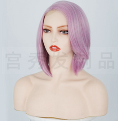 4"*2" Lace Front Wigs Synthetic Hair Purple Bob Short Straight Heat Safe Wigs for Women