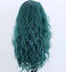 Ombre Green Synthetic Lace Front Wig Long Natural Wave Wigs for Women Side Part