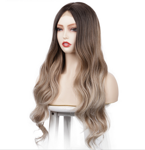 4*2 Lace Front Wig Long Wavy Full Wigs Ombre Blonde Brown root Synthetic Wigs