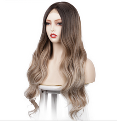 4*2 Lace Front Wig Long Wavy Full Wigs Ombre Blonde Brown root Synthetic Wigs