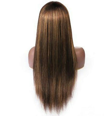 16 inch Human Hair Wig Honey Blonde Brown Non Lace Wigs With Bangs Ombre color