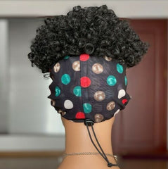 Short Curly Synthetic Headband Wig Black Short Heat Safe Hair with Headscarf Wig