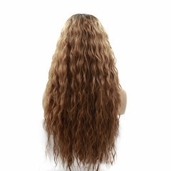 Lace Front Wig Ombre Brown Auburn Blonde Mixed Highlights Curly Layers Heat Safe